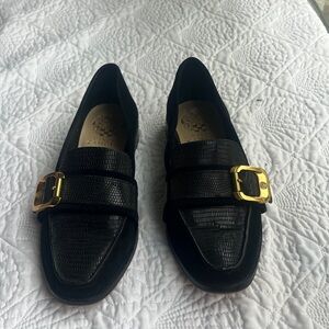 Elegant Black Loafers with Gold Buckle